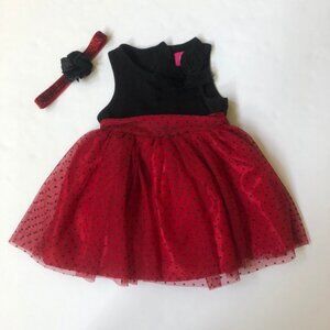 Pinky Baby Girls 6-9 M Red tulle bottom & Black top Dress W/Matching Headband